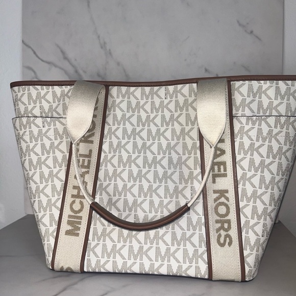 Michael Kors Cream and Brown Monogram Tote - Picture 2 of 3